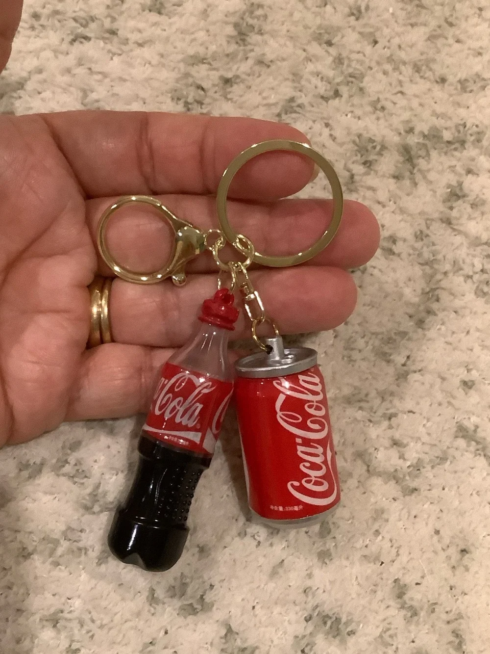 Coca Cola Red Bottle and Can Keychain Set NWT 4.5x2”